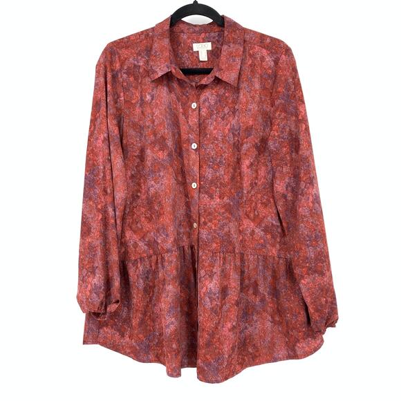 Logo By Lori Goldstein Blouse Women's Sz S Button Front Long Sleeve Red Purple - Picture 1 of 6